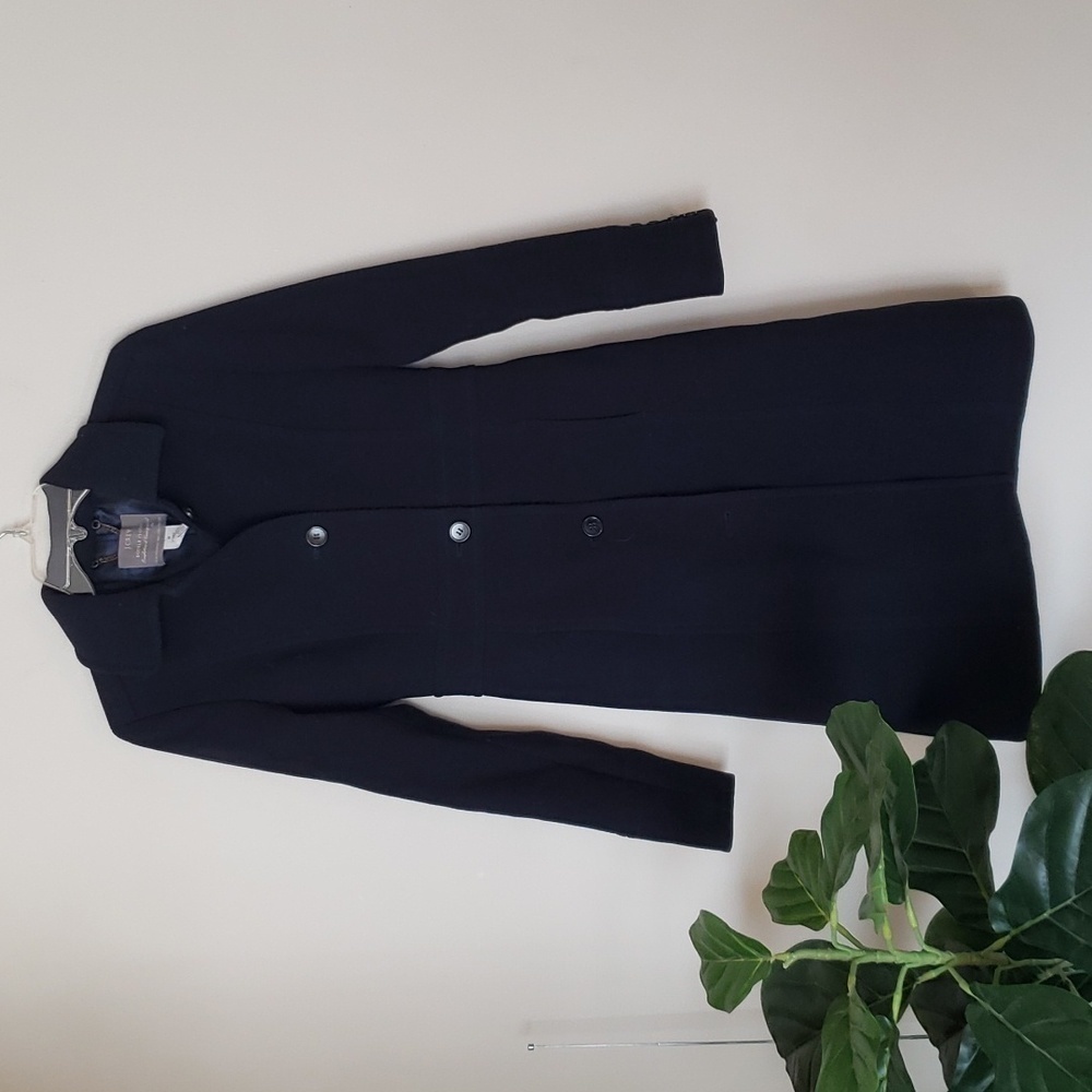 J. Crew Double Cloth Coat, Wool, Midi Length, Navy Blue, Women's Size 2T.